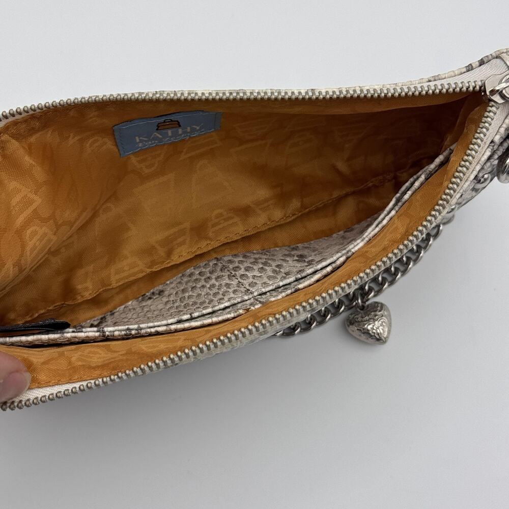 Kathy Van Zeeland Y2K Shoulder Clutch Bag Snakeskin Studded Chain Heart Charms - Picture 16 of 16
